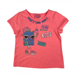 Camiseta Rosa Neon com Estampa Colorida | Momi