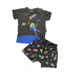 Conjunto Camiseta e Bermuda em Moletinho Estampa Planetas | bbbásico