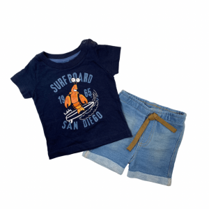 Conjunto Camiseta Marinho Surf Board e Bermuda Jeans em Moletinho | TMX baby 