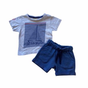Conjunto Camiseta Cinza Sailing Boat + Short Moletom Azul | Milon